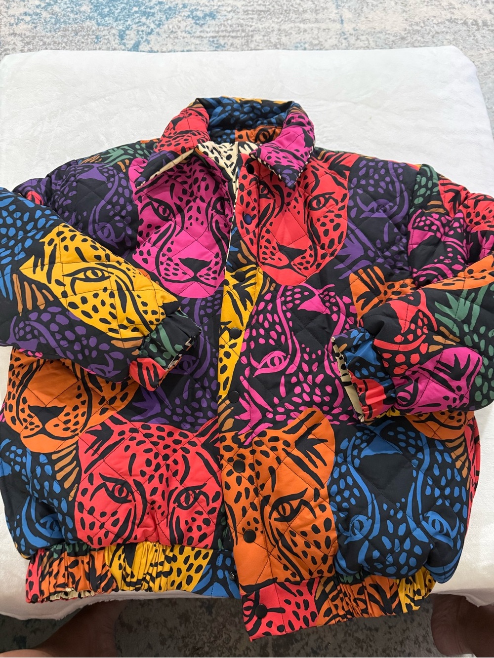 Farm Rio Midnight Leopard Reversible Puffer Jacket M